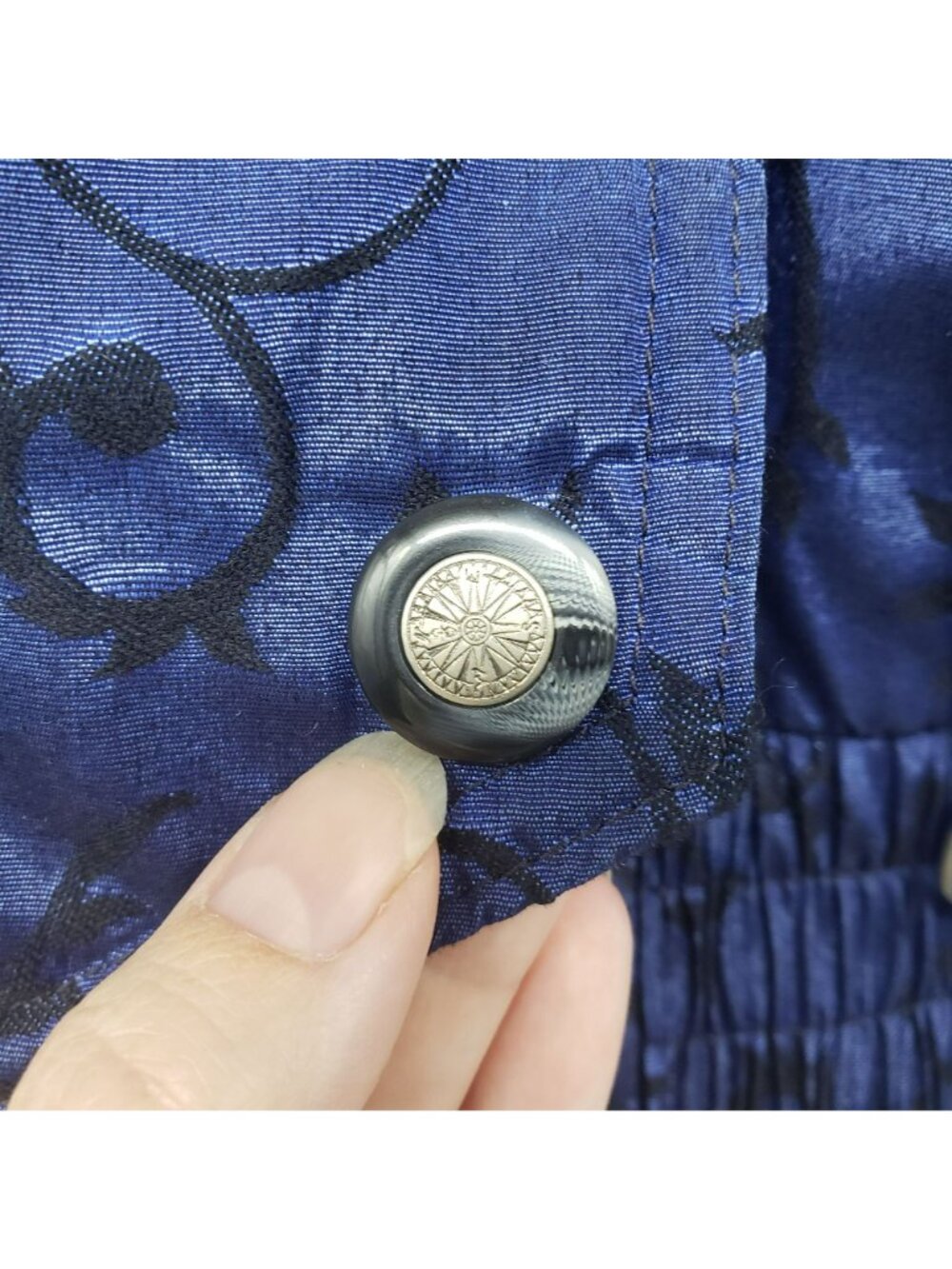 Vintage Nils Down Fill Ski Jacket Winter Coat Fur Trim Blue Jacquard Print Retro - Picture 2 of 16